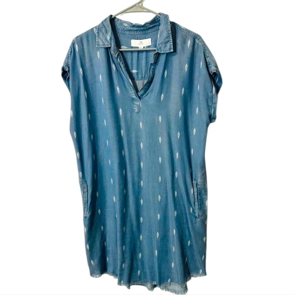 Thread & Supply western denim printed dress with frayed hem large